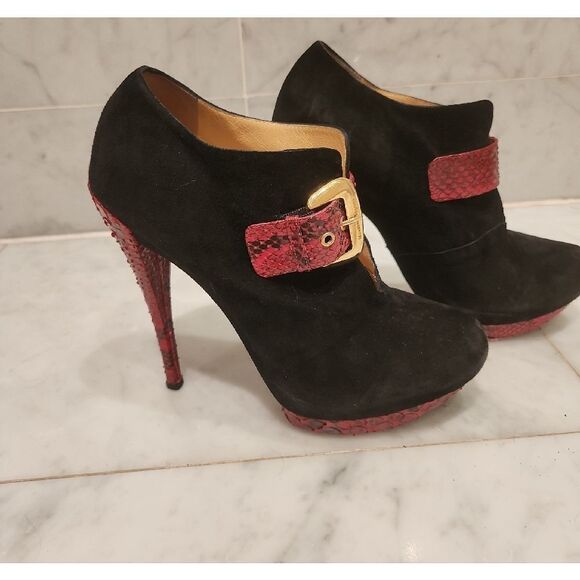 MassimoChic Black Sued and Red Snake Skin Heels Size 8 - Picture 3 of 7